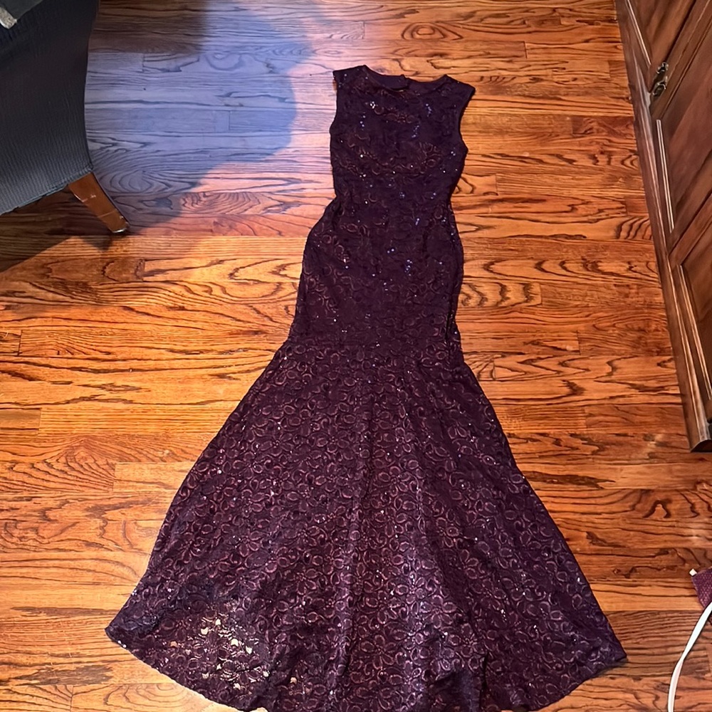 Eggplant purple lace gown
